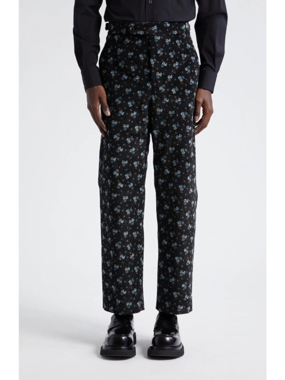 Bode Men's Chicory Cotton Corduroy Straight Trousers Pants Black Floral Size 34